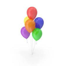 Cluster of colorful helium balloons on white strings