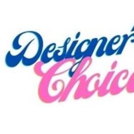Blue and pink "Designer’s Choice" text on a white background