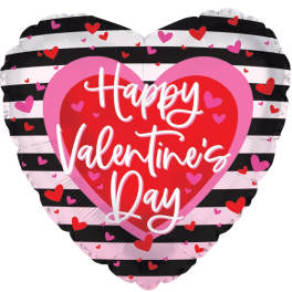 Heart-shaped Valentine's Day balloon with pink and black stripes