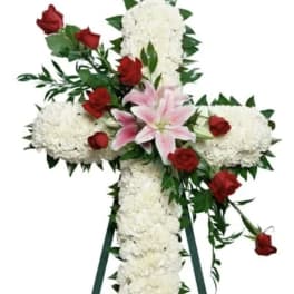 White Cross Standing Spray