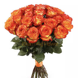 Two Dozen Orange Roses in vase.