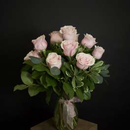 One Dozen Light Pink Roses - Vase Arrangement