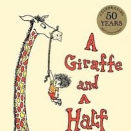Book cover with a giraffe and a child hanging from its neck