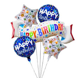 Birthday balloon bouquet with star and round foil balloons