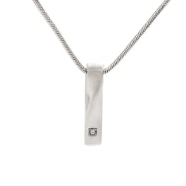 Silver pendant necklace with a small square stone