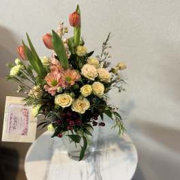 Spring Garden Elegance | Tulips & Spray Roses Vase Arrangement