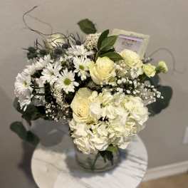 Elegant White Hydrangea & Rose Arrangement