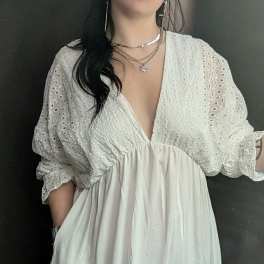 Lace Trim Midi Dress WHITE
