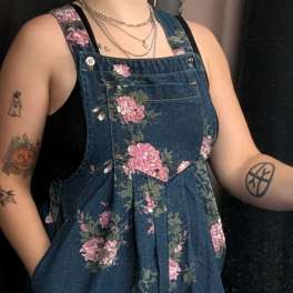 Dark Denim Floral Overalls