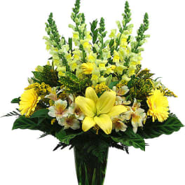 Bright, uplifting funeral arrangement