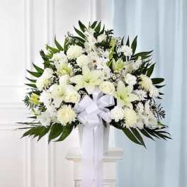 Heartfelt Sympathies White Standing Basket