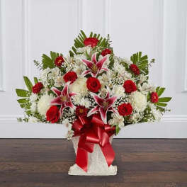 Red Rose And Lily Floor Basket