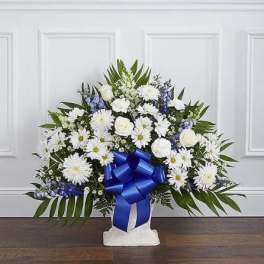 Heartfelt Tribute Blue Floor Basket