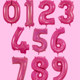Pink number balloons arranged on a pink background