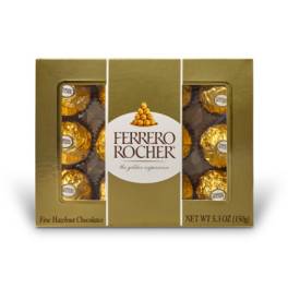 Box of Ferrero Rocher chocolates in gold wrappers