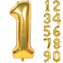 Gold number 1 balloon with smaller gold number balloons beside it