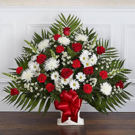 Red and White Heartfelt Floor Arrangement