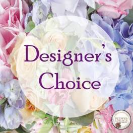 Pastel pink, peach, and lavender flowers with overlaid text reading Designer's Choice