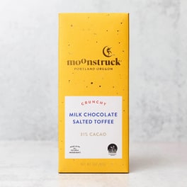 Yellow box of Moonstruck milk chocolate salted toffee