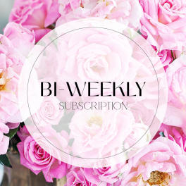 Pink roses and peonies with a "Bi-Weekly Subscription" label