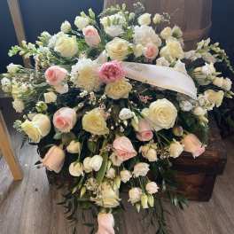 Large white and blush floral spray with roses and lilies