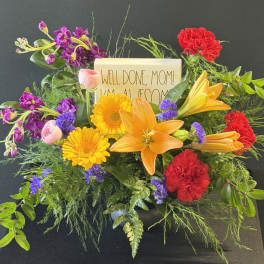 Mother's Day Block with Flowers "Well Done Mom, I'm Awesome"