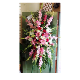 Tall standing floral spray with pink and white flowers