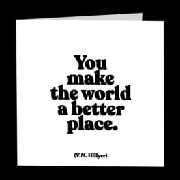 White greeting card with bold black quote text