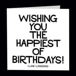 Birthday greeting card with bold black text on white
