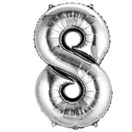 Silver number 8 foil balloon on a white background