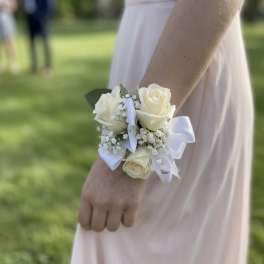 White Rose & Baby's Breath Wrist Corsage