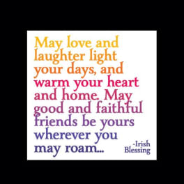 Irish blessing quote in multicolored text on a white card