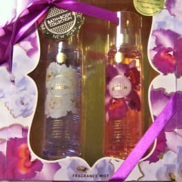 Gift set with two Bath & Body Works fragrance mist bottles in a floral box
