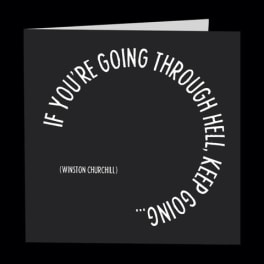 Black greeting card with a Winston Churchill quote in white text