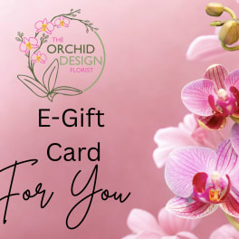 Pink orchid e-gift card with orchid blossoms on a pink background