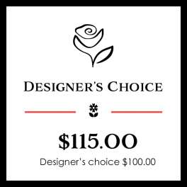 Designer's choice floral card with a rose icon and $115.00 price