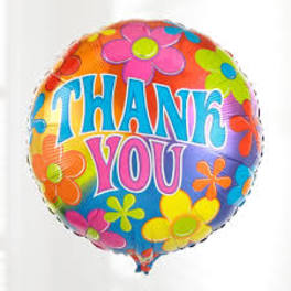 Colorful round balloon with "THANK YOU" text and flower graphics