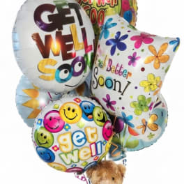 Get Well Wishes Balloons & Bear Bouquet