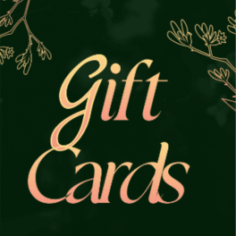 Green gift card with floral line art and the words Gift Cards