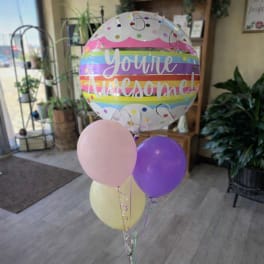 Colorful "You're Awesome!" balloon bouquet with three latex balloons