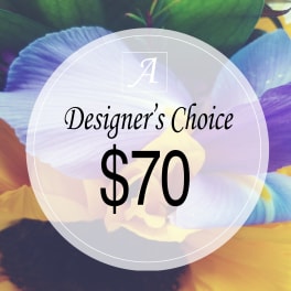 Designer’s Choice $70 over a colorful flower background