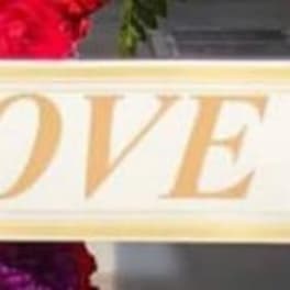 Banner reading I LOVE YOU SISTER over red and purple flowers