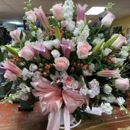 Pretty in Pink Funeral Floor Basket
