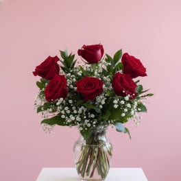 Half Dozen Roses in Vase – Choose Your Color