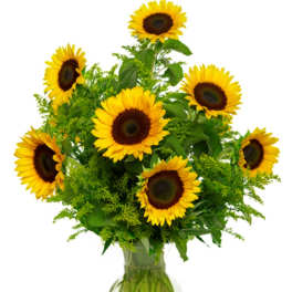 Sunflower bouquet in a clear glass vase