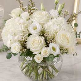 Hydrangea and White Roses Bowl