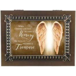 Framed memorial plaque with angel wings and a sympathy quote