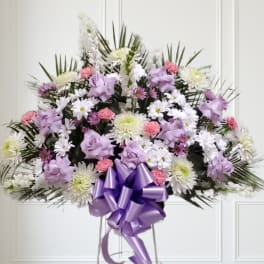 Lavender, pink and white standing basket