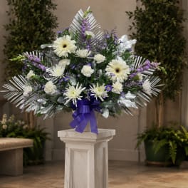 TB22 - Purple. White and Silver Traditional Sympathy Basket