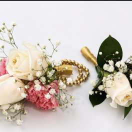 GOLD CORSAGE AND BOUTONNIERE
